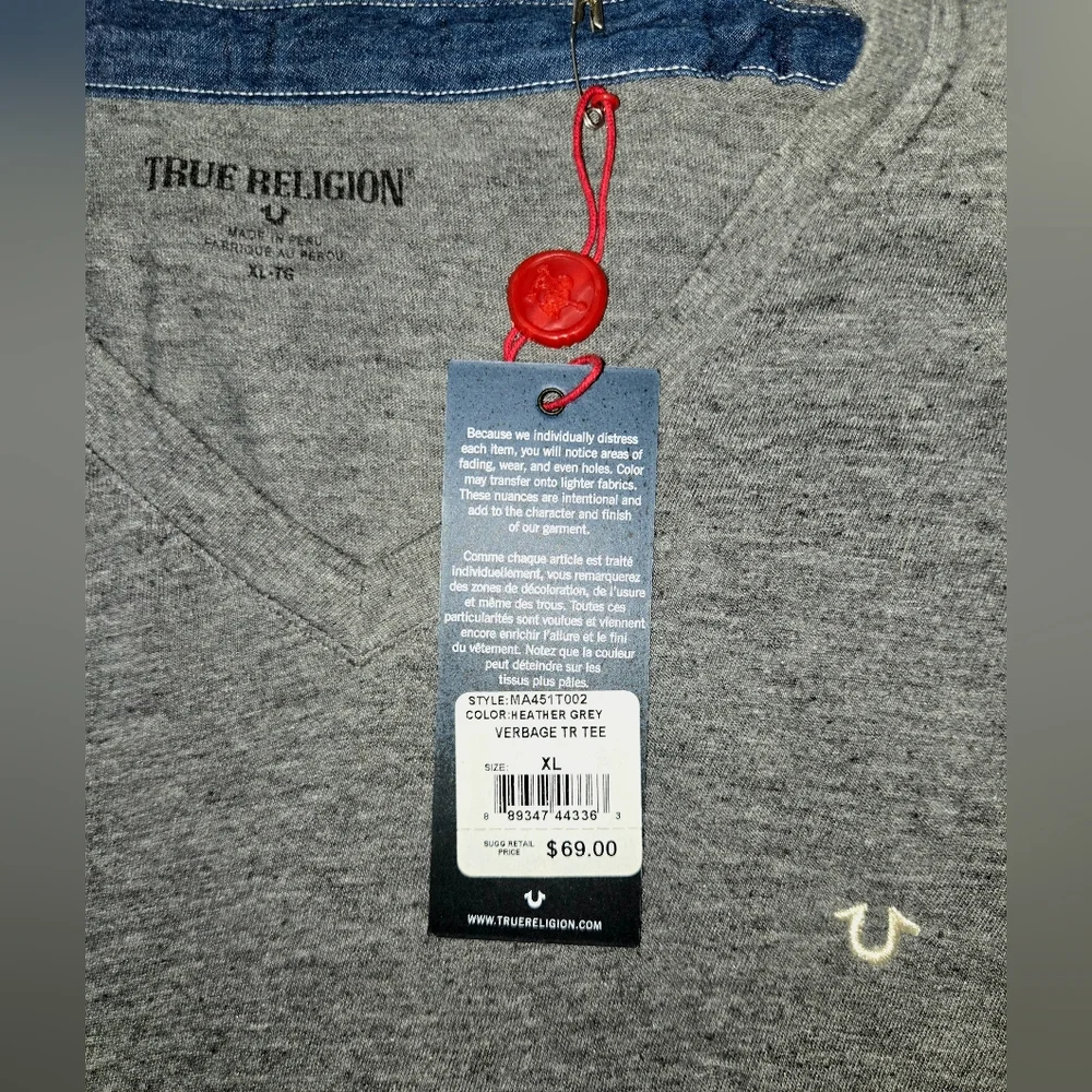 True Religion Heather Gray V-Neck T-Shirt